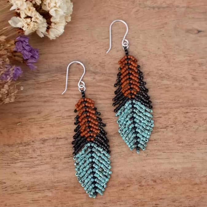 Canyon Turquoise Beaded Feather Earrings